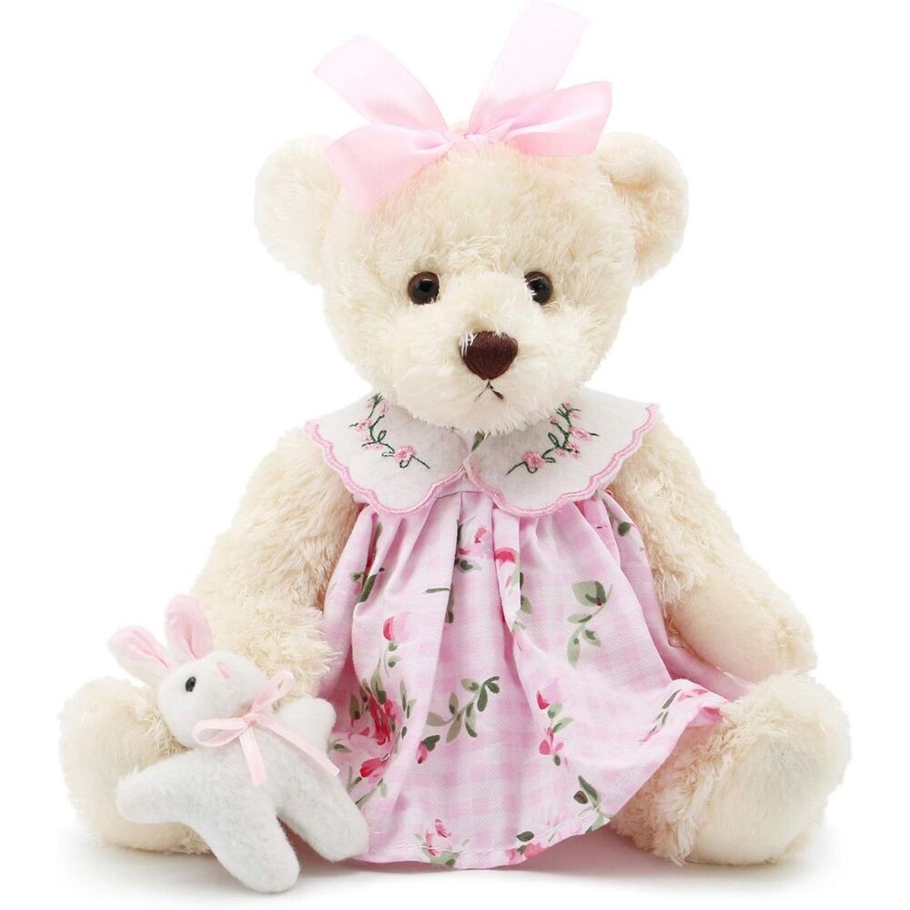 10" Oitscute Pink Small Teddy Bear with Cloth Stuffed Animal Soft Plush Toy